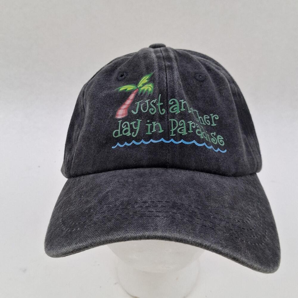 Just Another Day In Paradise Hat Cap Strap Back One Size Black Beach Palm Mens